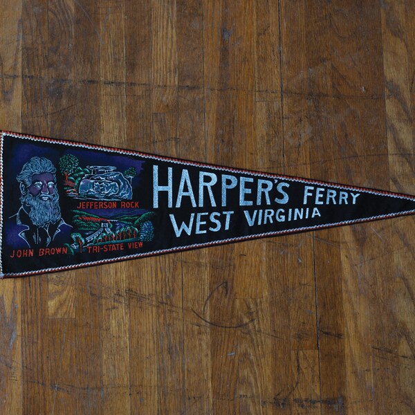 Bandera de recuerdo de Harpers Ferry, Virginia Occidental, de terciopelo pintado vintage
