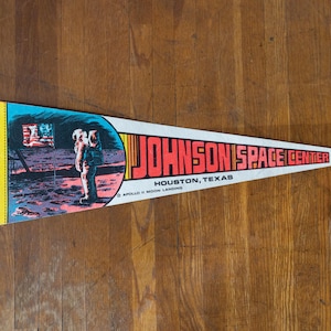 Vintage Johnson Space Center Souvenir Wimpelflagge - Houston Texas - Apollo Landung
