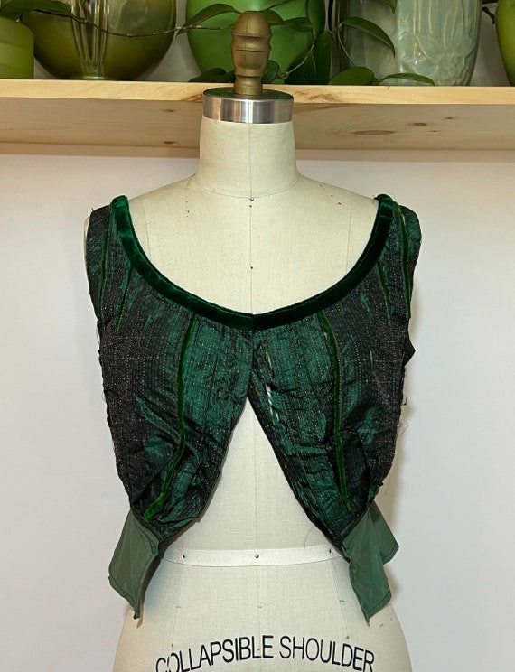 Antique Victorian Satin and Velvet Emerald Green V