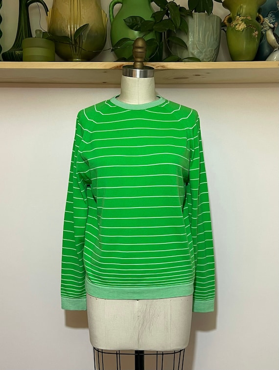 Vintage 60s lime green & white striped knit top