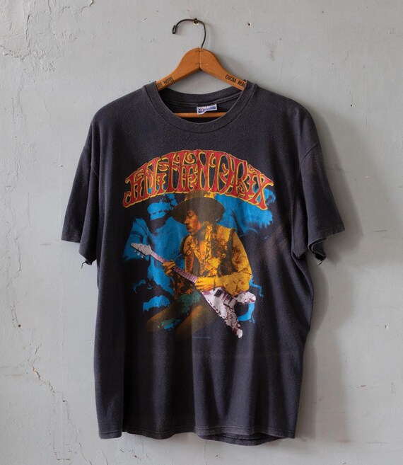 Vintage 80s Jimi Hendrix Rock Express Guitar Greats Graphic Print 
