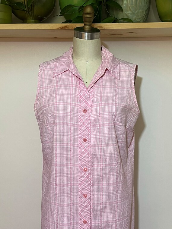 Vintage 50s/60s pink and white gingham check shif… - image 2