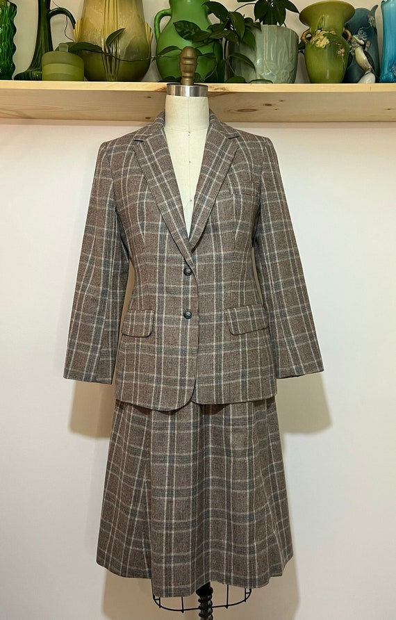 Vintage 1970s Evan Picone Window Pane Plaid Wool S