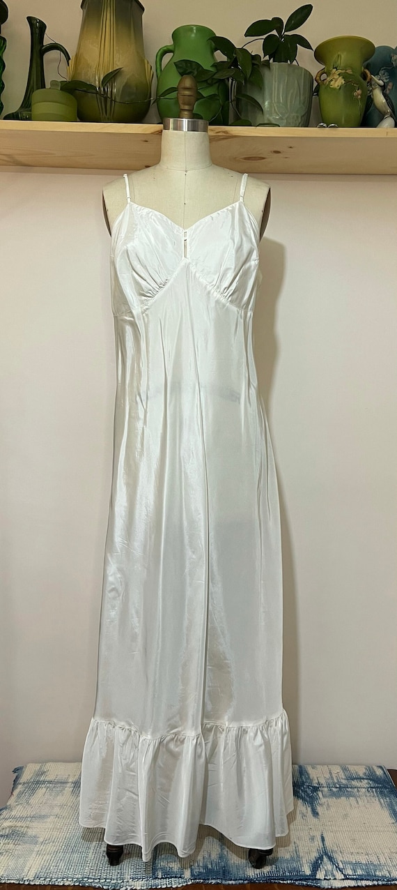 Vintage 1940s White Bias Cut Rayon Satin Slip dres