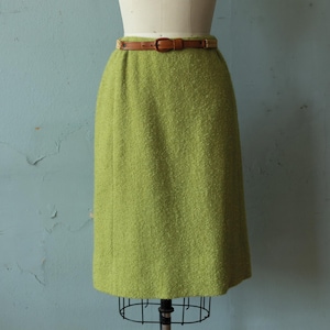 Vintage 50s Lime Green Mohair boucle pencil skirt w/ woven leather belt