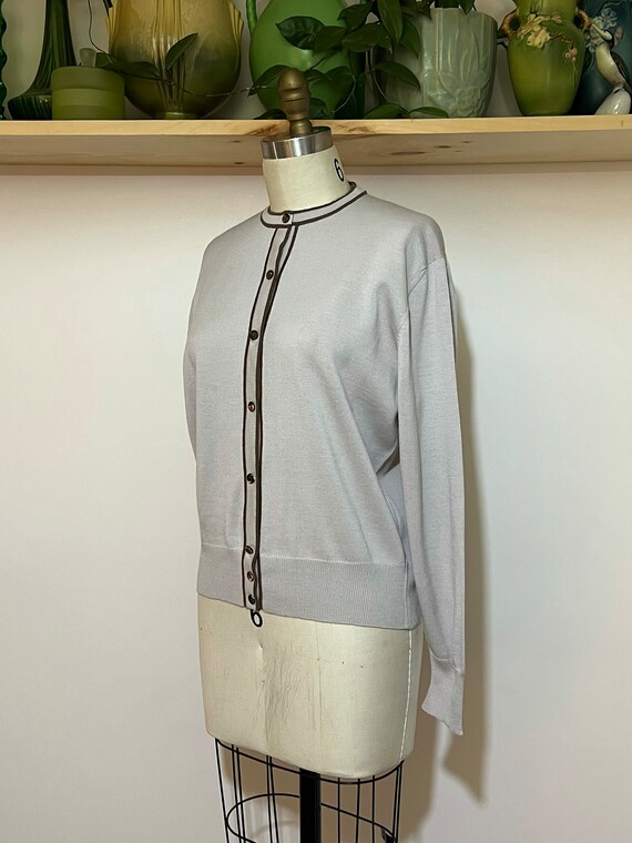 vintage 1950s grey & brown wool knit cardigan swe… - image 4