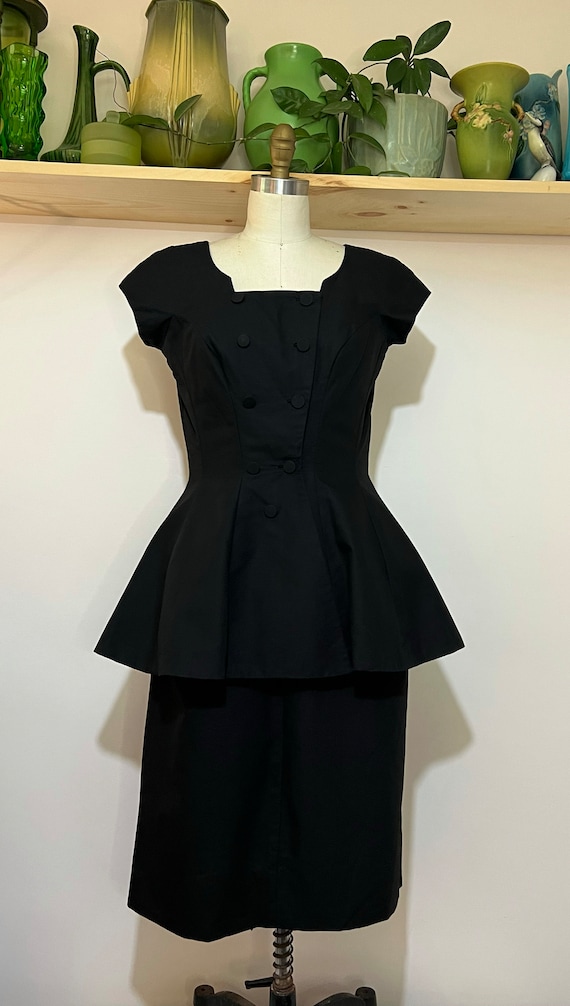 Vintage 1950s textured cotton Black Peplum Jacket 