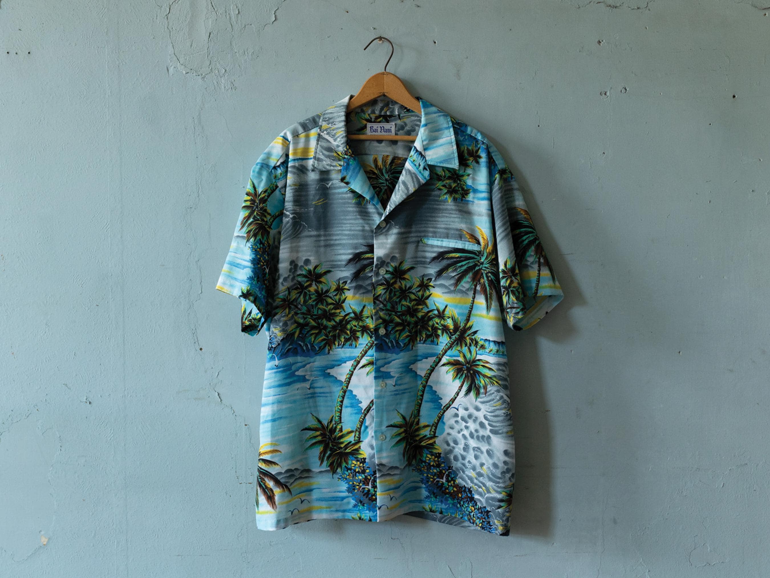50s~60s Vintage Florida Palm レーヨン ギャバシャツ Vintage 1950s 60s Blue Palm Beach Print Button Front Hawaiian