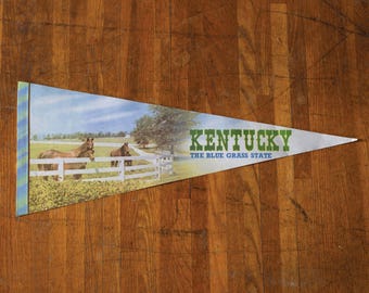 vintage Kentucky State souvenir pennant flag - the Blue Grass State / iconic horse motif