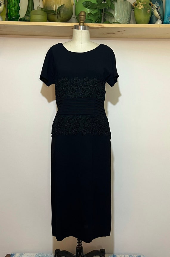 Vintage 50s black silk chiffon dress w/ pleated pa