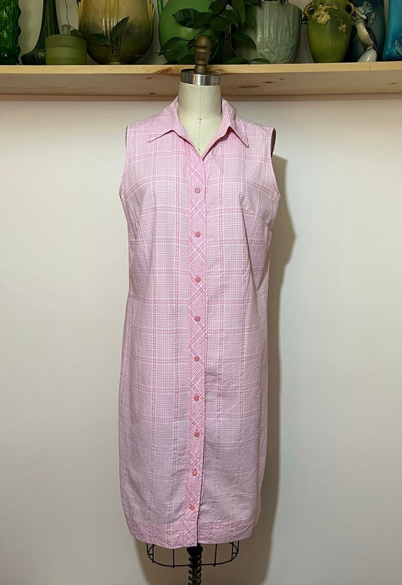 Vintage 50s/60s pink and white gingham check shif… - image 1