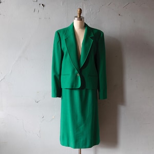 vintage 80s Pendleton Wool Single Breasted Jacket & Matching Skirt Set - vibrant green
