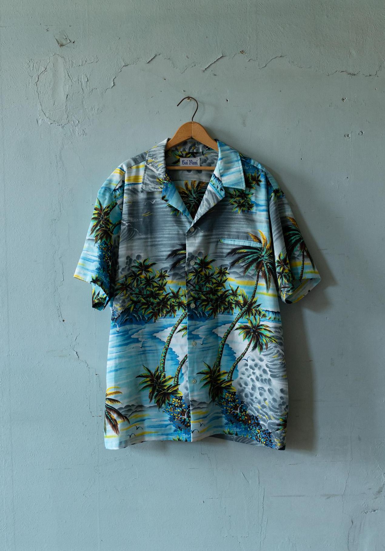 50s~60s Vintage Florida Palm レーヨン ギャバシャツ Vintage 1950s 60s Blue Palm Beach Print Button Front Hawaiian