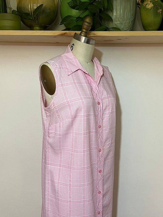 Vintage 50s/60s pink and white gingham check shif… - image 5