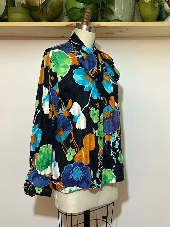 Vintage 70s adelaar floral printed cotton blouse … - image 2