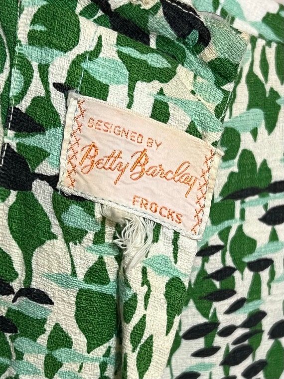 Vintage 50s Betty Barclay Frocks barkcloth green … - image 9
