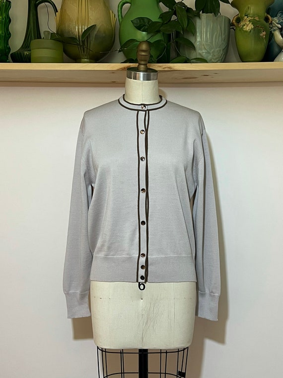 vintage 1950s grey & brown wool knit cardigan swe… - image 1