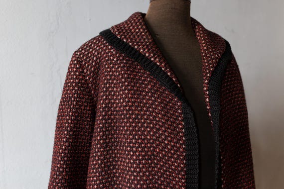 vintage 20s / 30s red and black textured knit woo… - image 4