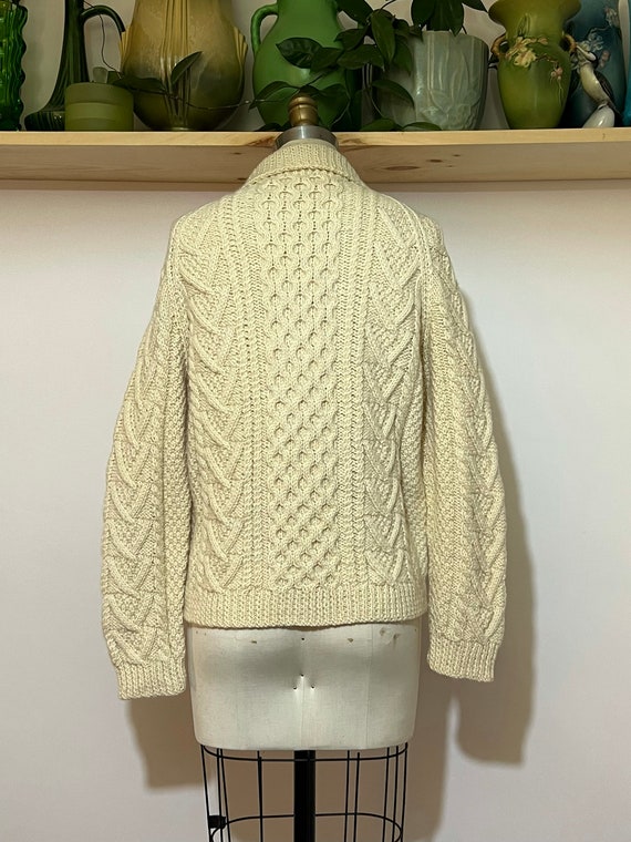 vintage 50s/60s ivory wool Hand knit cable zip fr… - image 7