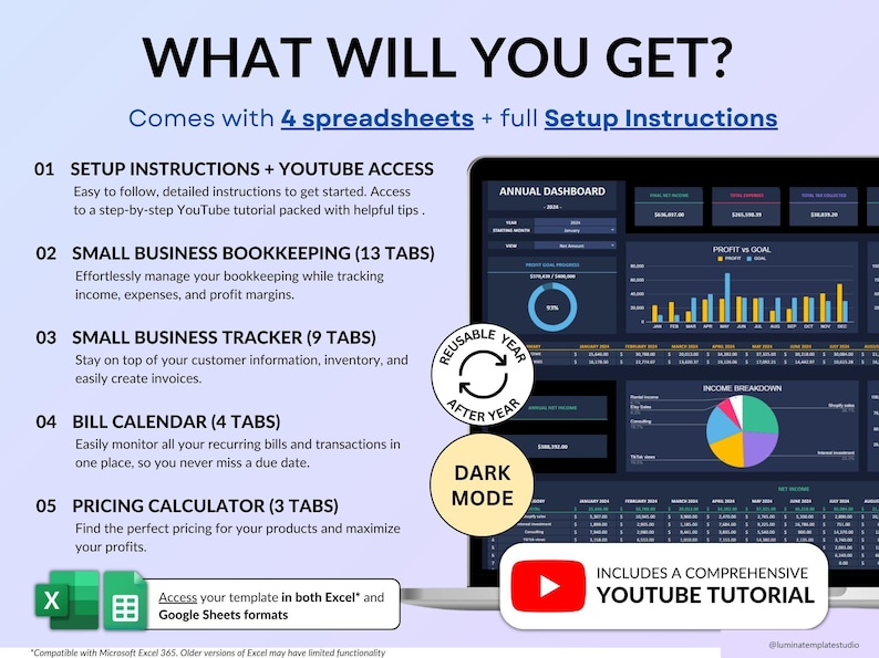 Small Business Bookkeeping Spreadsheet - for Excel and Google Sheets ...