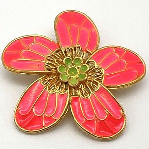 Vintage Retro Enamel Flower Brooch, Gold Tone Bright Pink Mint Green Pin, 1960 Mod Floral Brooch, Flower Power Jewelry, Vintage Jewelry Gift