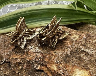 Vintage Butterfly Clip Ons Gold Tone Small Openwork Butterfly Stud Earrings