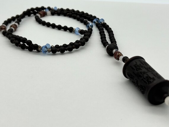 Long Brown Wooden Carnelian Glass Beaded Tibetan … - image 6