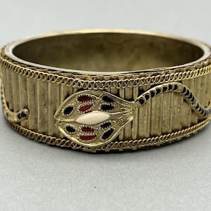 Vintage Cobra Bangle Bracelet, Red, Black & White Enamel Snake Jewelry