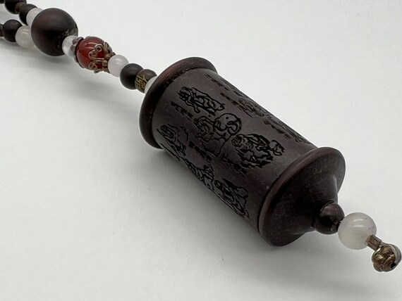 Long Brown Wooden Carnelian Glass Beaded Tibetan … - image 5