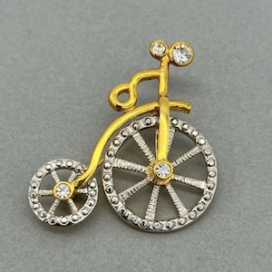 Vintage Old Fashioned Bicycle Brooch with Spinning Wheel, Gold  Silver Tone Penny Farthing with Rhinestones, Vintage Jewelry Gift for Her