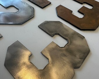 5 Inch Metal Letters and Numbers - Rusty or Natural Steel Finish - Varsity
