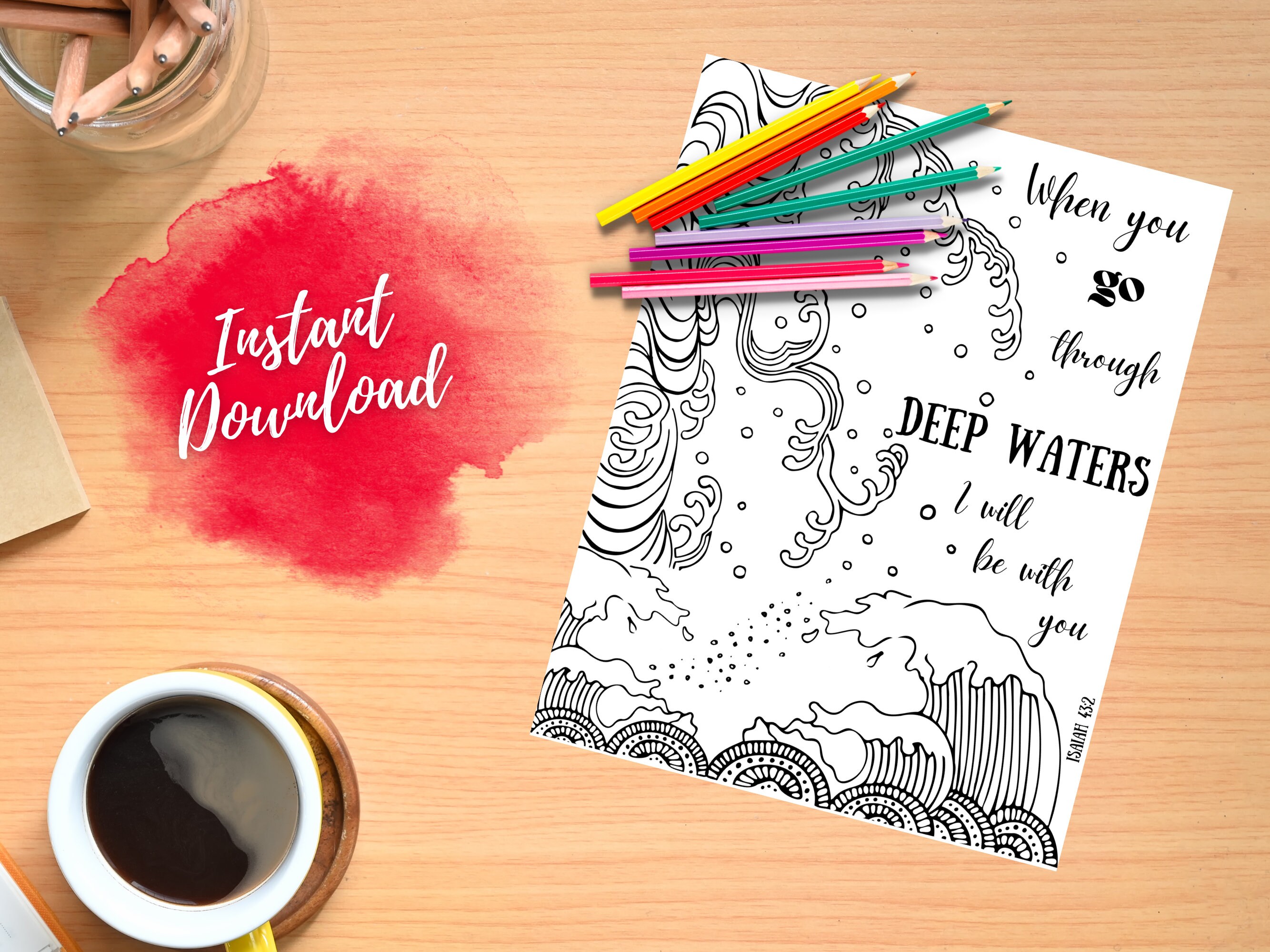 Calming Scripture Coloring Pages: Printable Pack of 5, Instant Digital