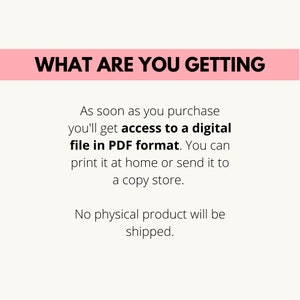 Puede incluir: Texto sobre un fondo rosa que dice "WHAT ARE YOU GETTING". Debajo del texto hay una descripci&oacute;n que dice "Tan pronto como compre, obtendr&aacute; acceso a un archivo digital en formato PDF. Puede imprimirlo en casa o enviarlo a una copister&iacute;a. No se enviar&aacute; ning&uacute;n producto f&iacute;sico."