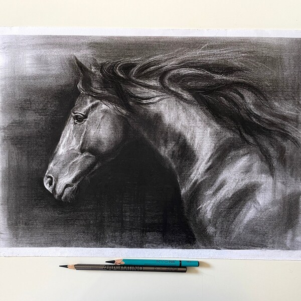 Portrait de cheval personnalisé, portrait d’animal de compagnie tiré à la main, dessin à partir d’une photo, commission d’art de croquis, cadeau commémoratif de cheval pour les amoureux des chevaux