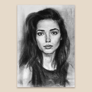 Custom Sketch Portrait, Charcoal Drawing from Photo, Art Commission, Personalized Unique Valentine's Day Gift for Her, Couple Gift image 1