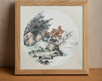 Peinture chinoise originale paysage, peinture à l'encre d'eau traditionnelle chinoise, art mural nature, décoration orientale de bureau à domicile à la main