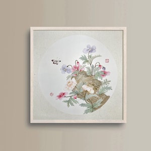 Chinese Painting Flowers, Hand painted Chinese Water Ink Wall Art, Flowers and Butterfly Watercolor Artwork, Asian Style Home Wall Decor image 5