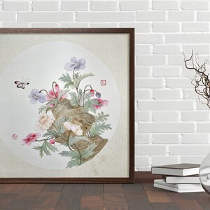 Chinese Painting Flowers, Hand painted Chinese Water Ink Wall Art, Flowers and Butterfly Watercolor Artwork, Asian Style Home Wall Decor image 4