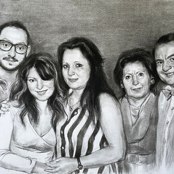 Custom Family Portrait, Sketch from Photo, Couple Illustration, Hand Drawn Charcoal, Art Commission, Personalized Family Reunion Gift Ideas