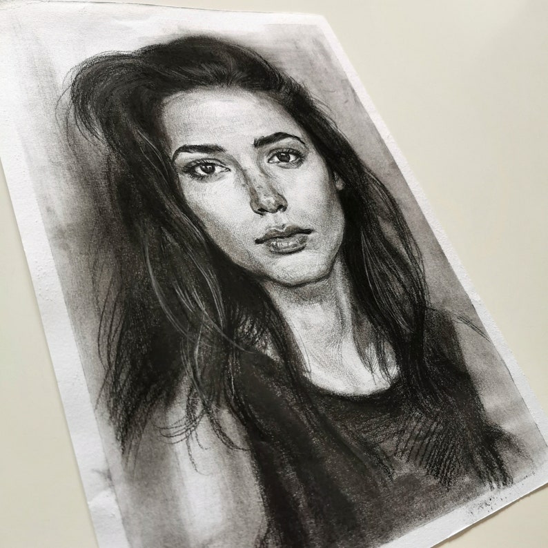 Custom Sketch Portrait, Charcoal Drawing from Photo, Art Commission, Personalized Unique Valentine's Day Gift for Her, Couple Gift image 4