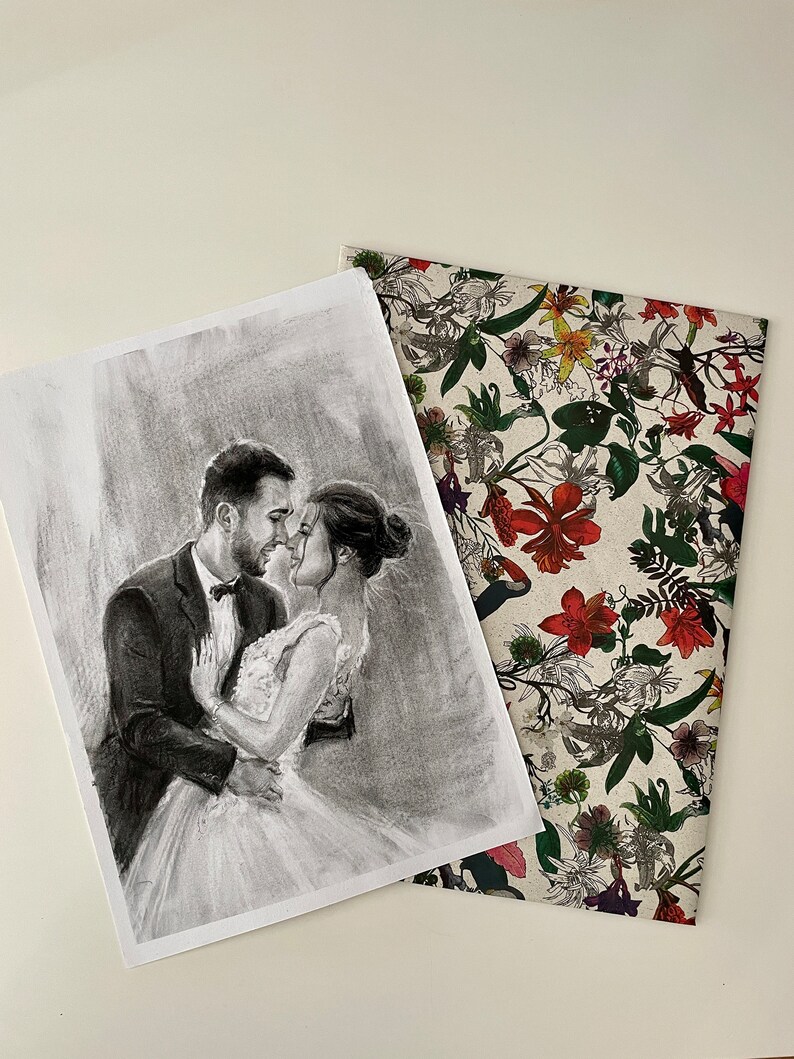 Custom Sketch Portrait, Charcoal Drawing from Photo, Art Commission, Personalized Unique Valentine's Day Gift for Her, Couple Gift image 5