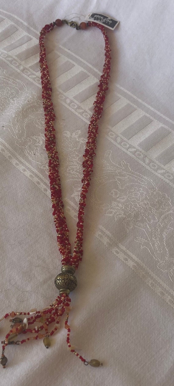 Red and Gold Beaded Necklace by Alex Rae
