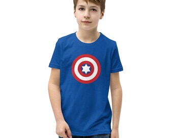 Captain AmeriJew Superhero Jewish Yiddish Childs Shirt, Comic Book Hero Jewish Star Kids T-shirt, Gender-Neutral Childrens Tee