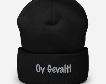 Oy Gevalt! Jewish Yiddish Cuffed Beanie, Funny Saying Judaica Yiddishkeit Knitted Cap, Unisex Beanie in various colors