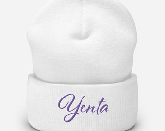 Yenta Jewish Yiddish Cuffed Beanie, Busybody Judaica Yiddishkeit Knitted Cap in various colors