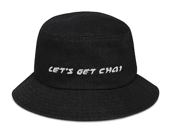 Let's Get Chai Jewish Yiddish Denim Bucket Hat, Funny Judaica Yiddishkeit Fisherman Cap in various colors