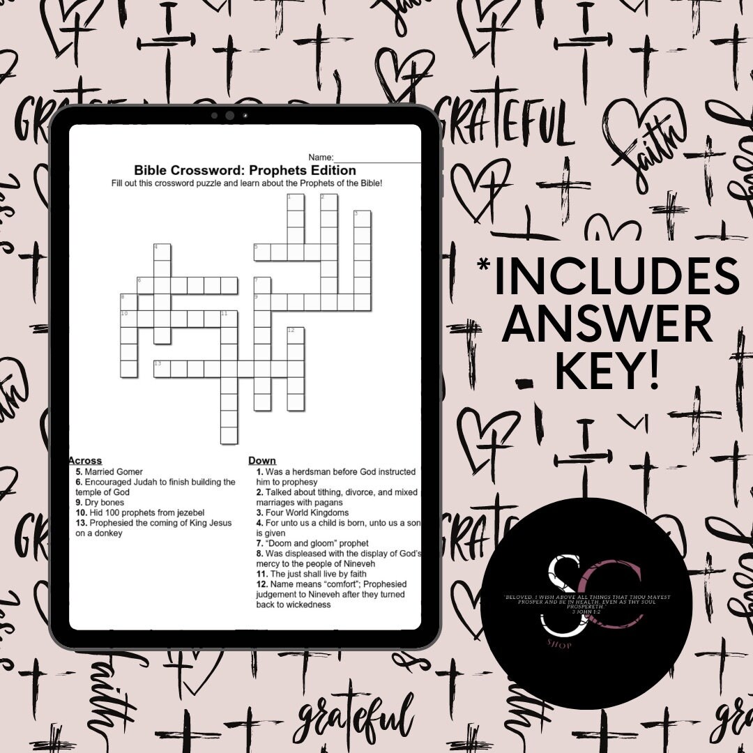 Prophets Crossword Bible Crossword Christian Games Sunday Etsy