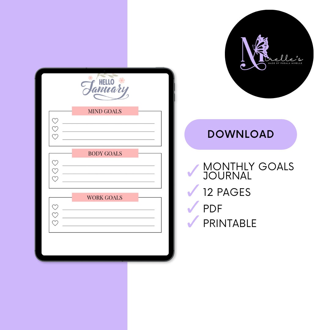 Monthly Goals Journal Printable, PDF Download, Instant Download, Goal Setting, Monthly Goals ...