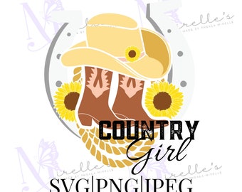 Country Girl SVG, Country Girl Shirt, Archivos SVG, Archivos PNG, Diseños de camisa, Descarga instantánea, Impresiones digitales para camisetas, Archivos Jpeg
