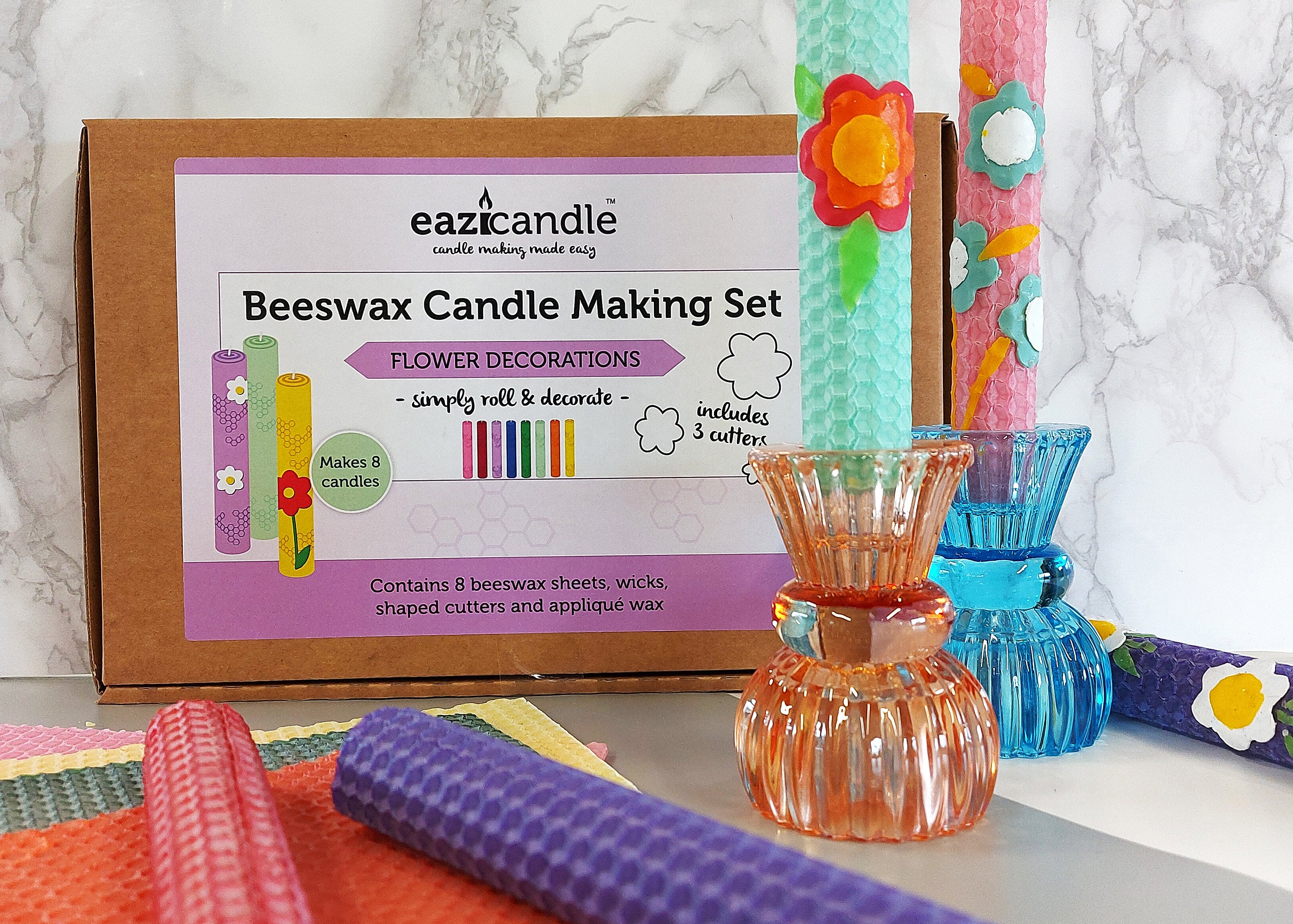 Eazicandle Beeswax Candle Making Kit Flowers Decorations Set 